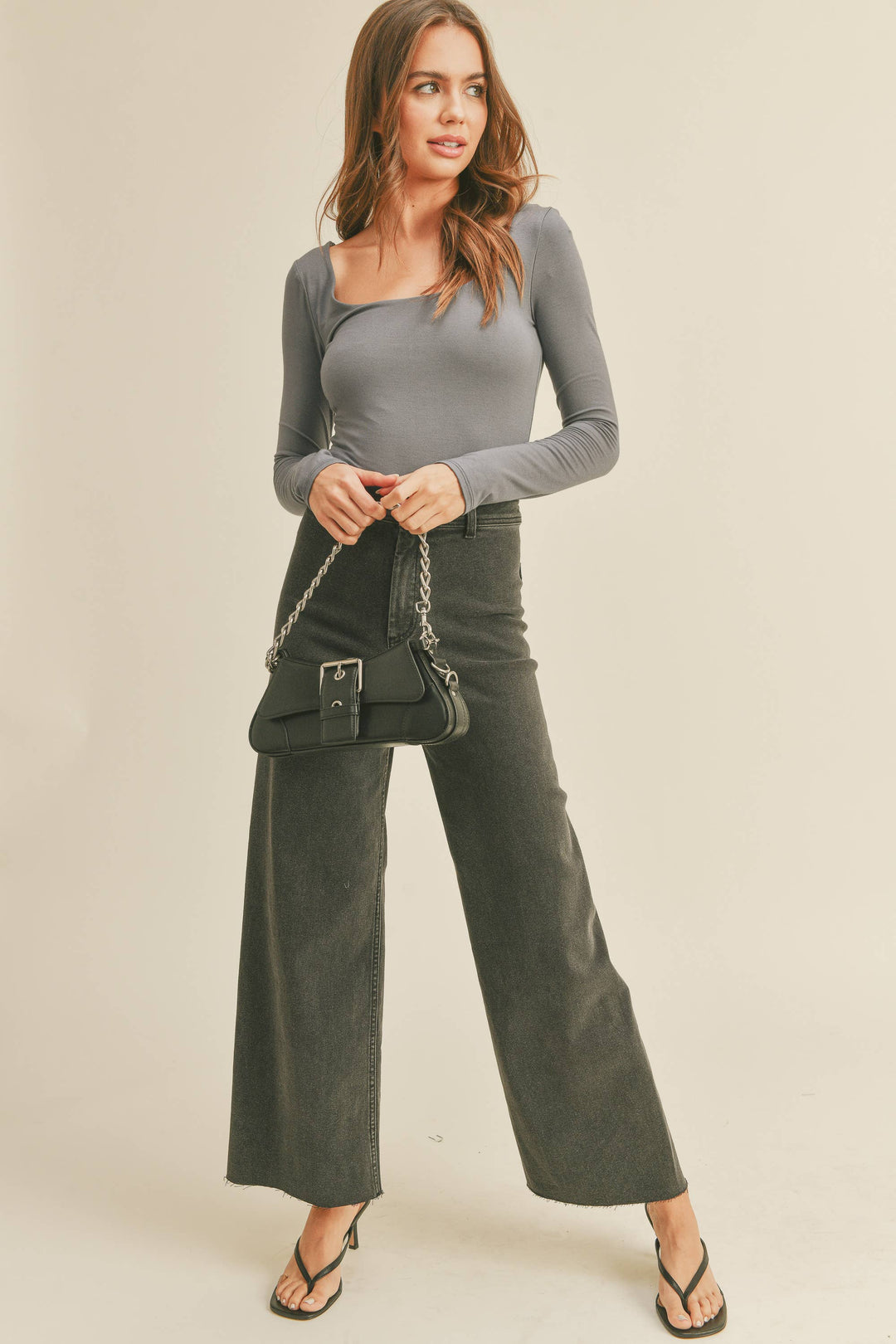 Straight Wide Leg Denim Pants