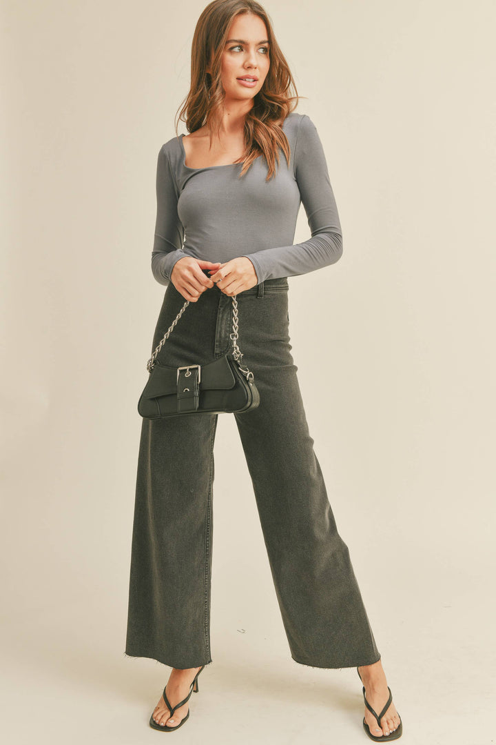 Straight Wide Leg Denim Pants