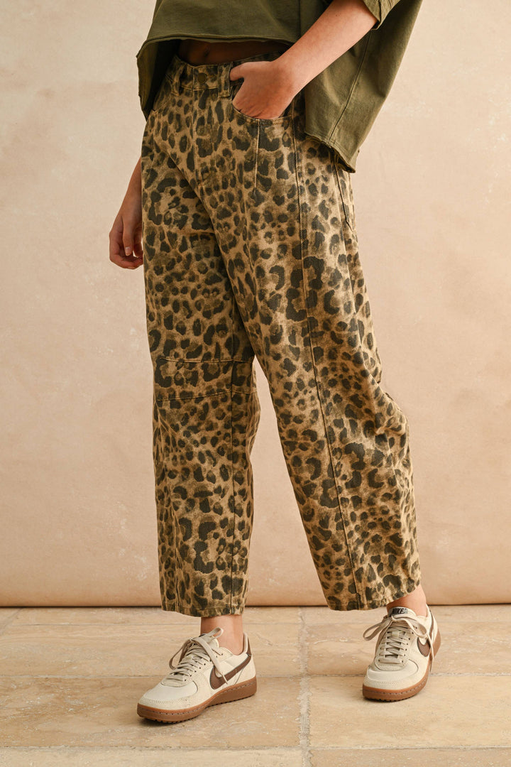 Leopard Printed Barrel Pants