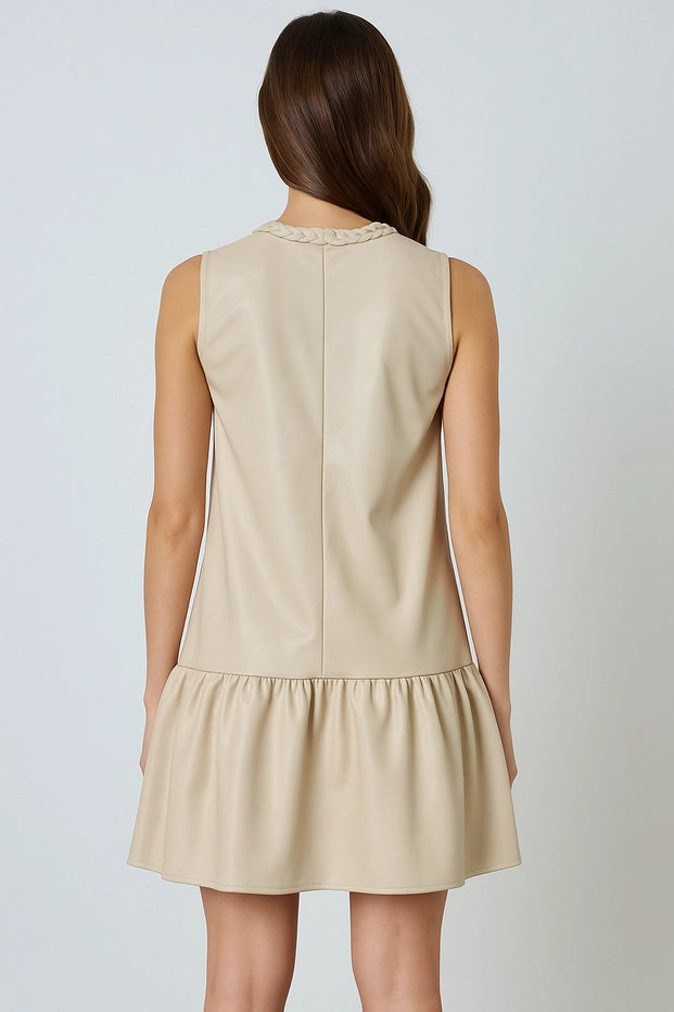 Braided Keyhole Neckline Sleeveless Faux Leather Dress