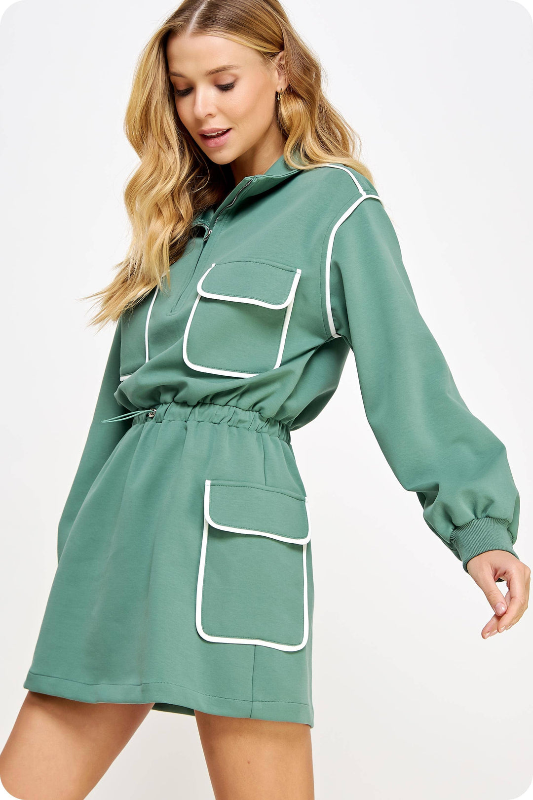 Piping Contrast Cargo Mini Dress