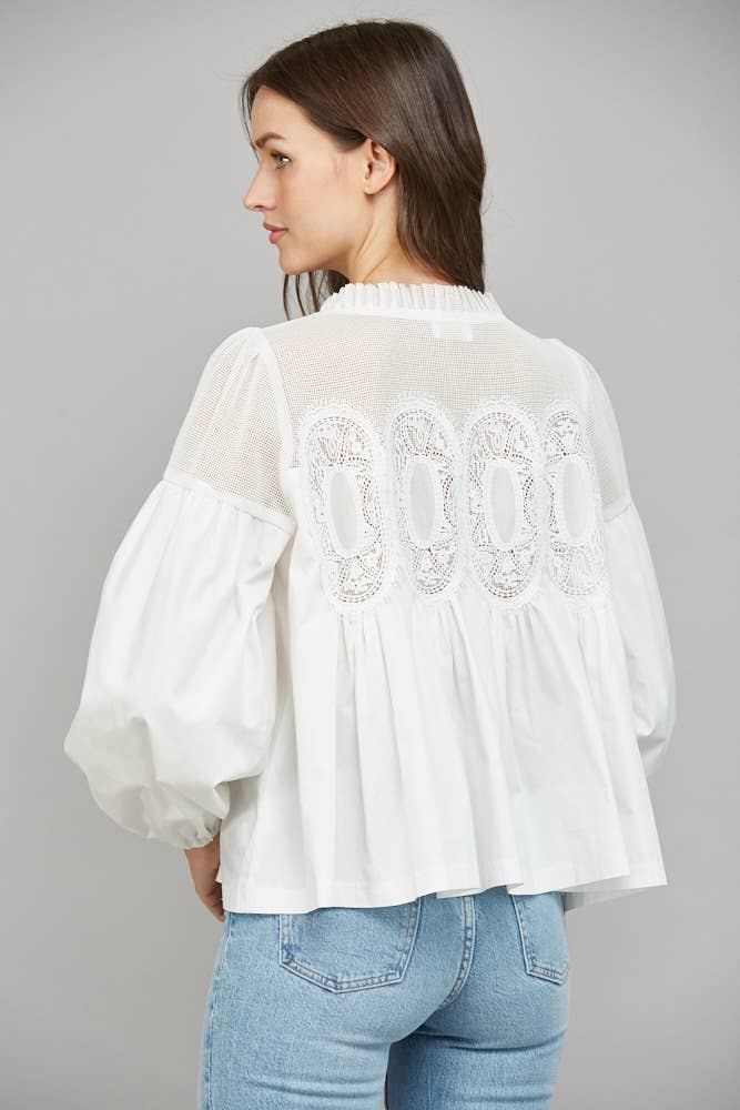 Lace Applique Detail Long Sleeve Blouse