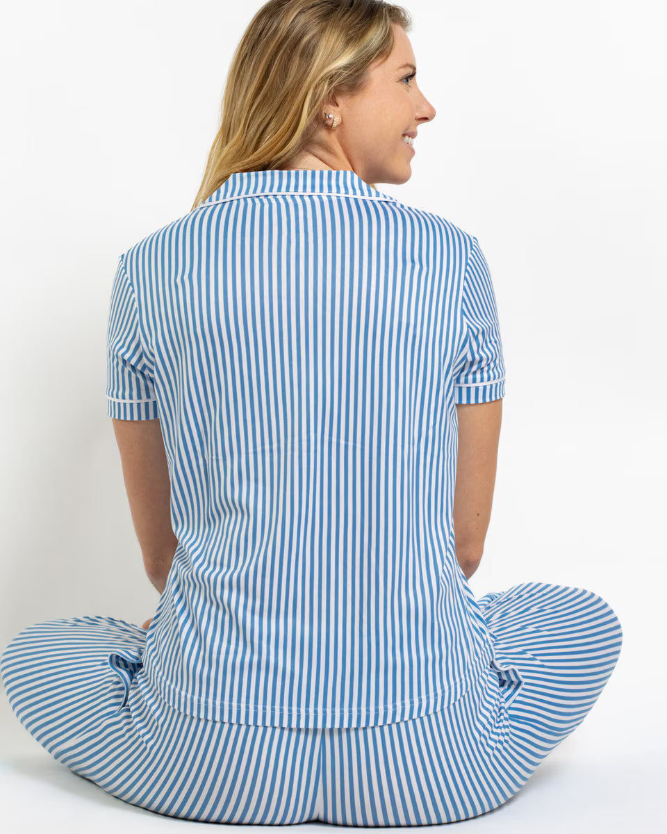 Pinstripe Short Sleeve Button Up Sleep Shirt