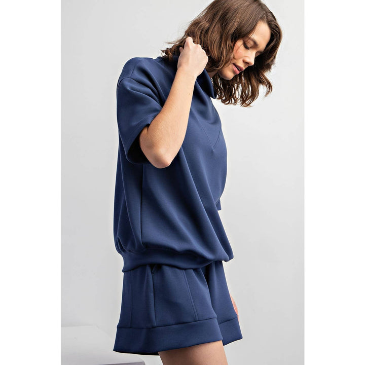 Modal Poly Span Short Sleeve Cowlneck Top