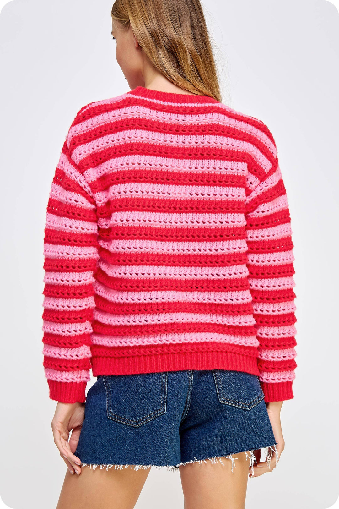 Striped Pointelle Knit Sweater