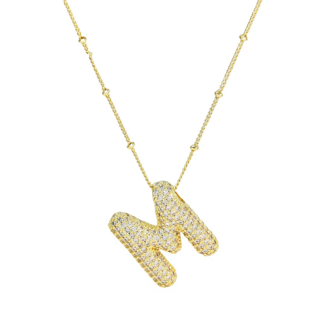 Initial CZ Balloon Bubble 18K Gold Necklace