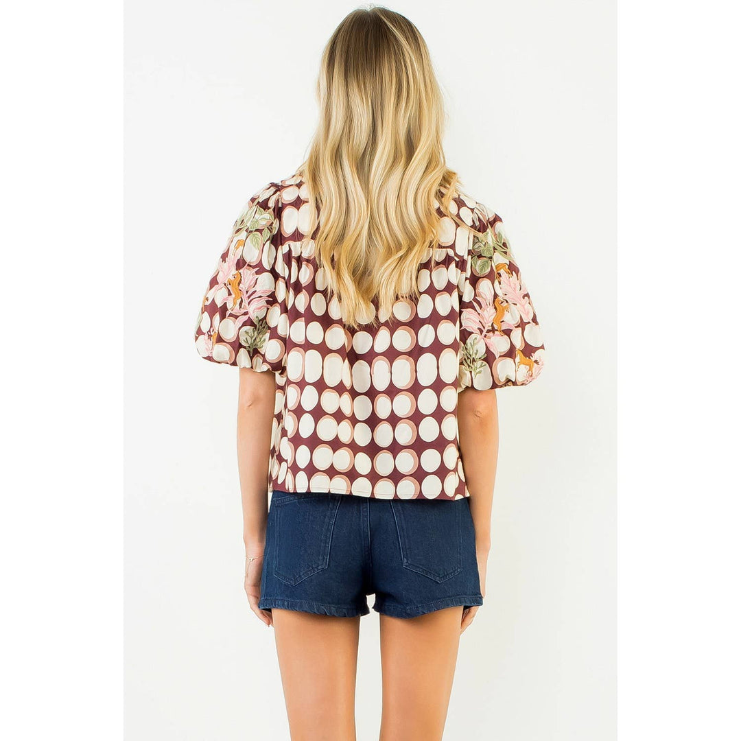 Puff Sleeve Embroidery Top