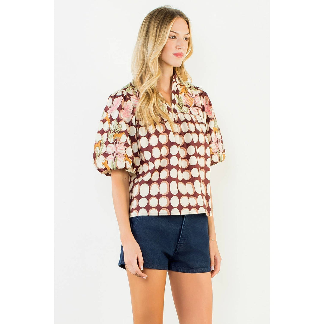 Puff Sleeve Embroidery Top