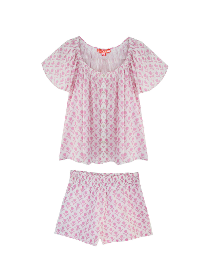 Brooks Avenue Ivy Flutter Sleeve Pajama Set Short - Pink Tulip