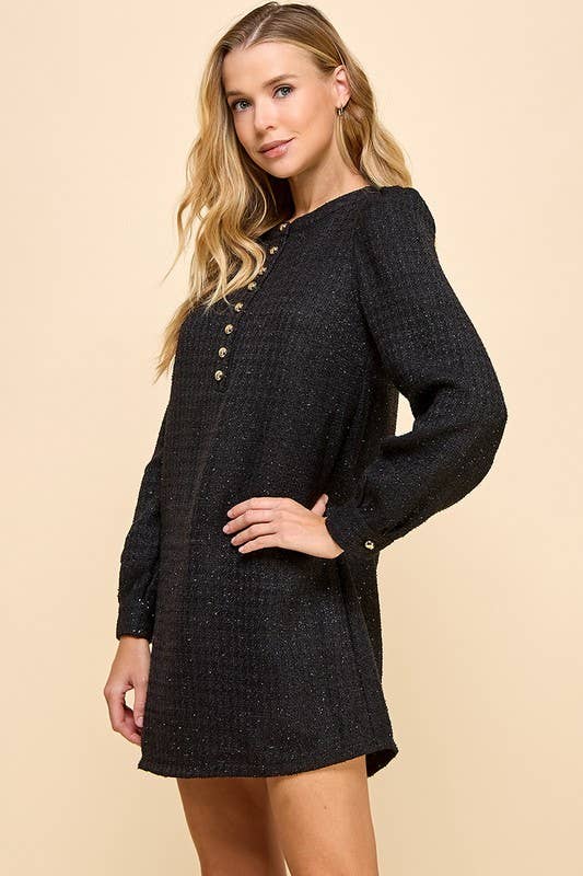 Metallic Tweed Long Sleeve Dress