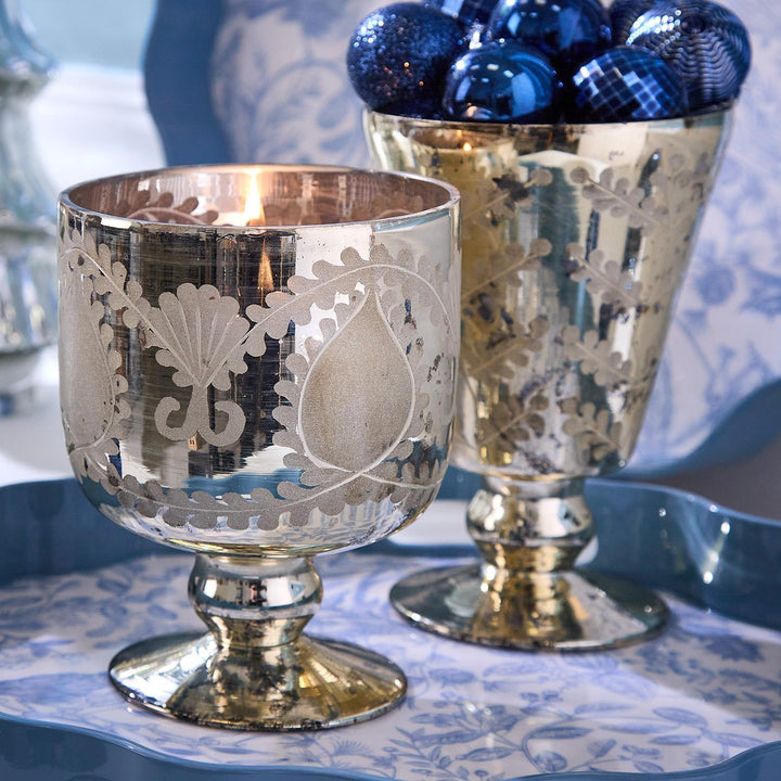 Etched Mercury Glass Candleholder / Cachepot