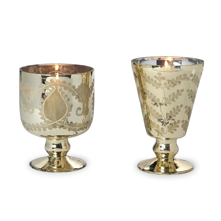 Etched Mercury Glass Candleholder / Cachepot