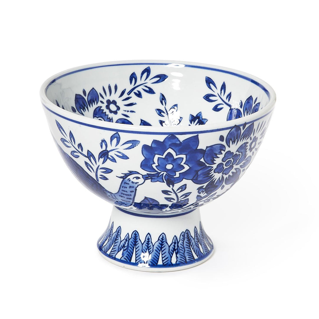 Blue Flora and Fauna Hand-Painted Decorative Bowl