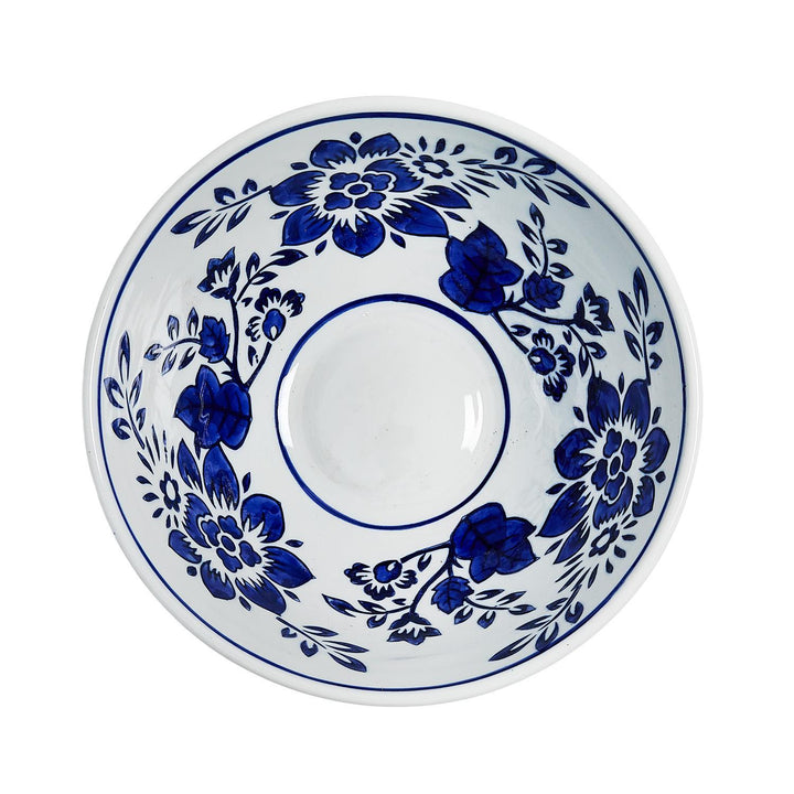 Blue Flora and Fauna Hand-Painted Decorative Bowl