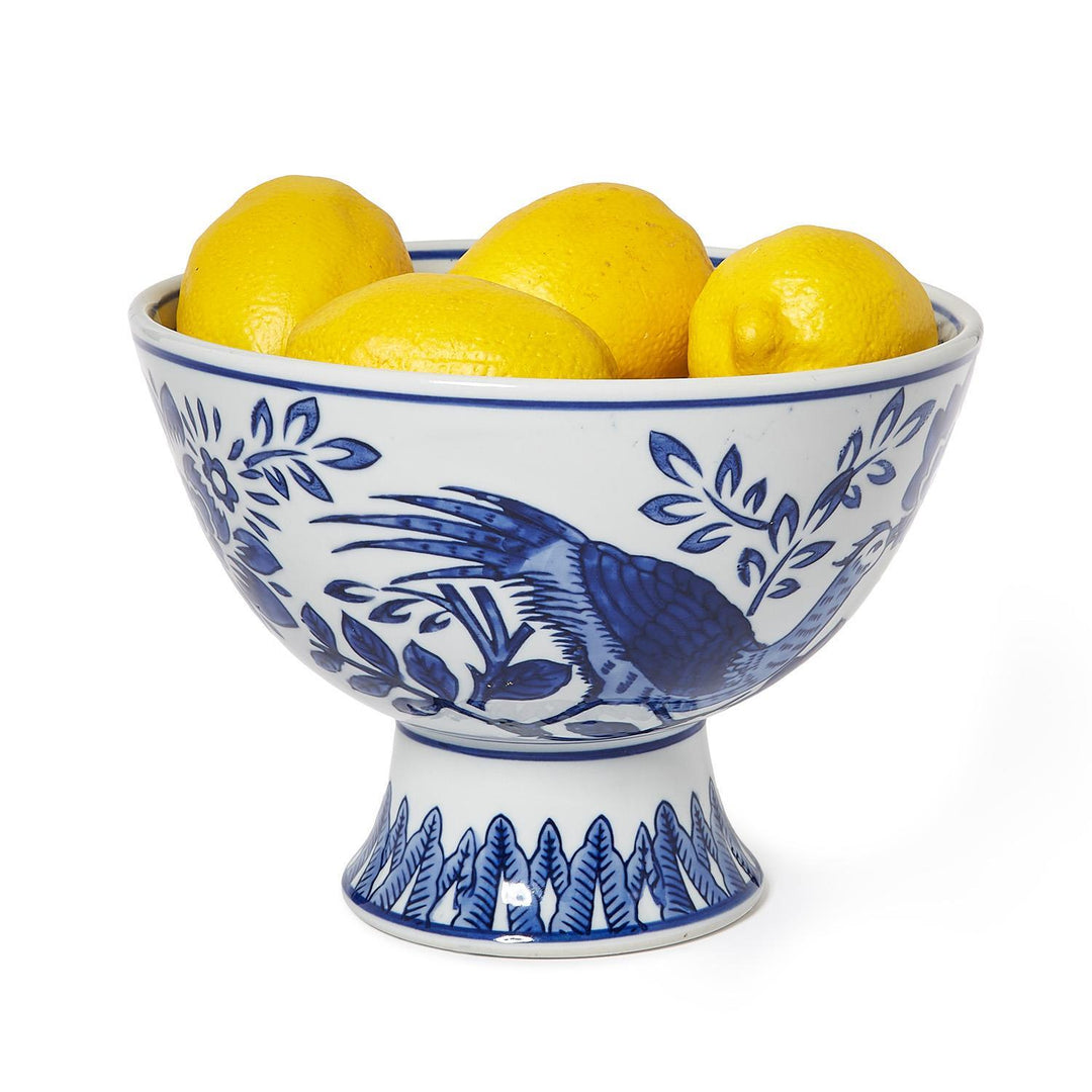 Blue Flora and Fauna Hand-Painted Decorative Bowl