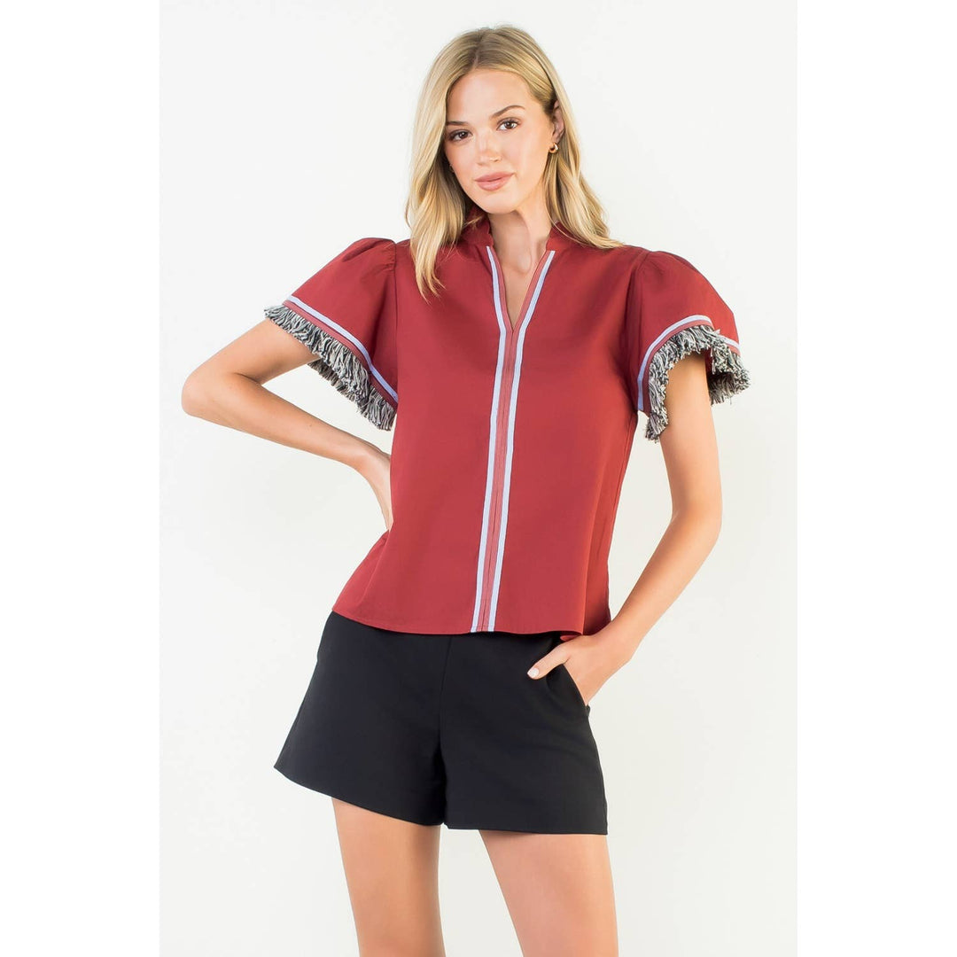 Fringe Detail Short Sleeve Top