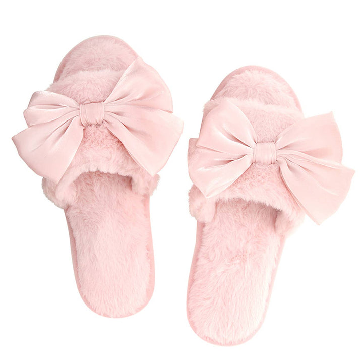 Plush Slippers - Light Blush Bow