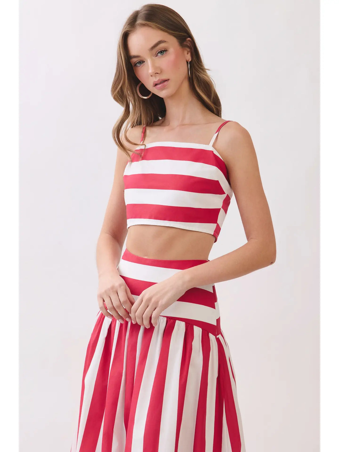Striped Back Smocked Crop Cami Top