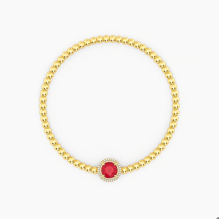 Gold Ruby Birthstone Beaded Bracelet