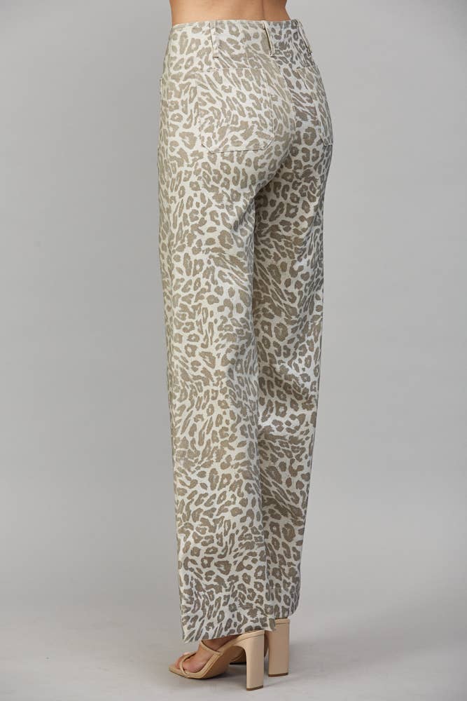 METALLIC ANIMAL PRINT WIDE LEG PANTS FP61084