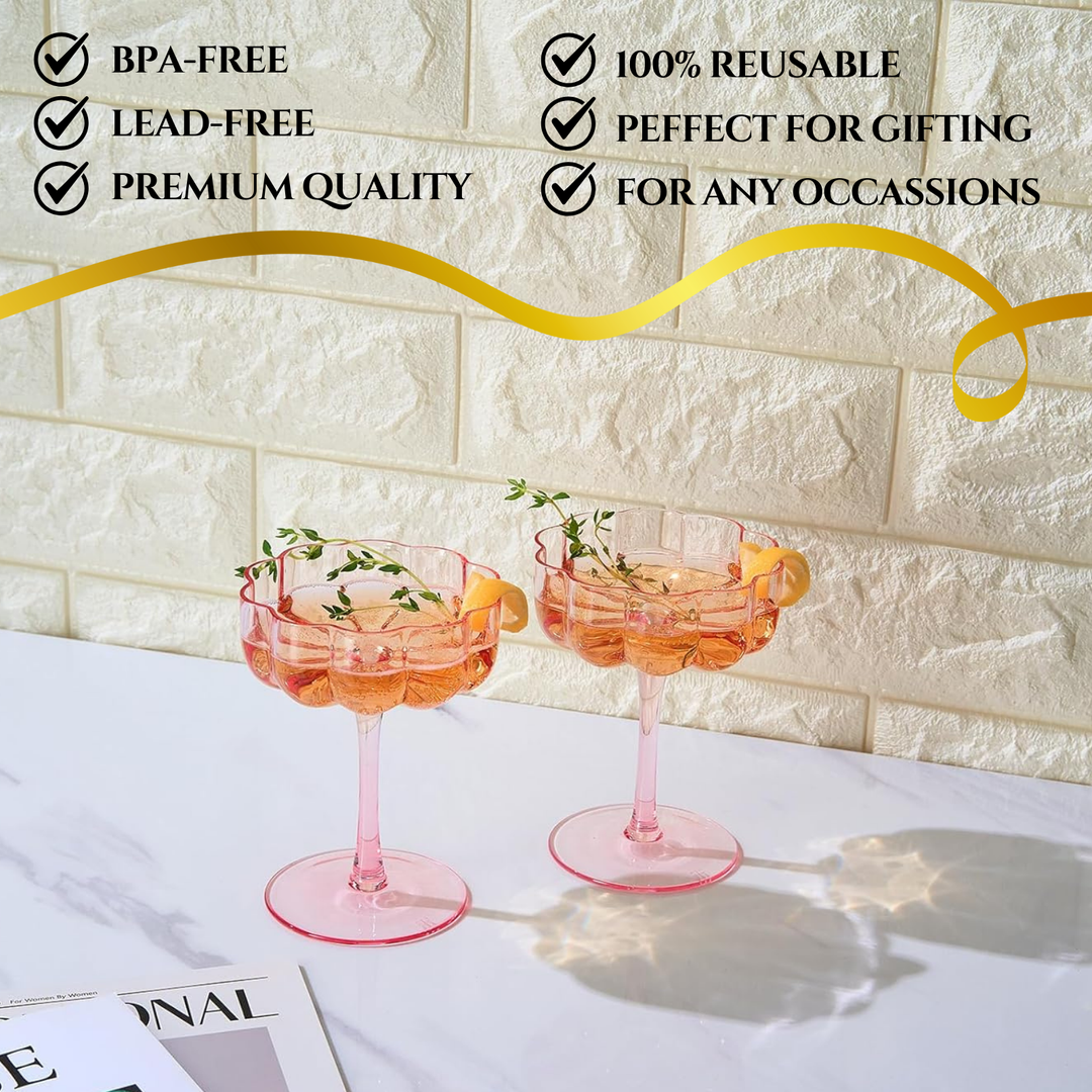 The Wine Savant Flower Vintage Wavy Petals Wave Glass Coupes
