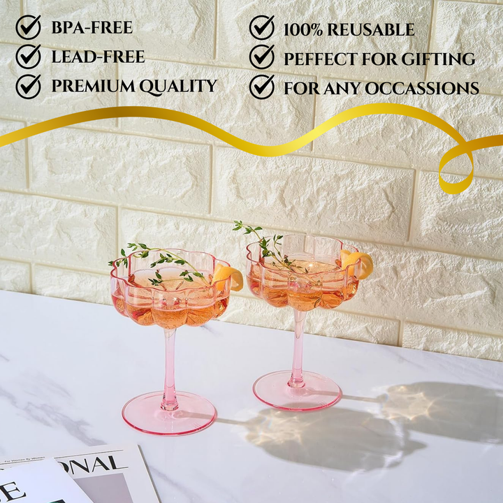 The Wine Savant Flower Vintage Wavy Petals Wave Glass Coupes