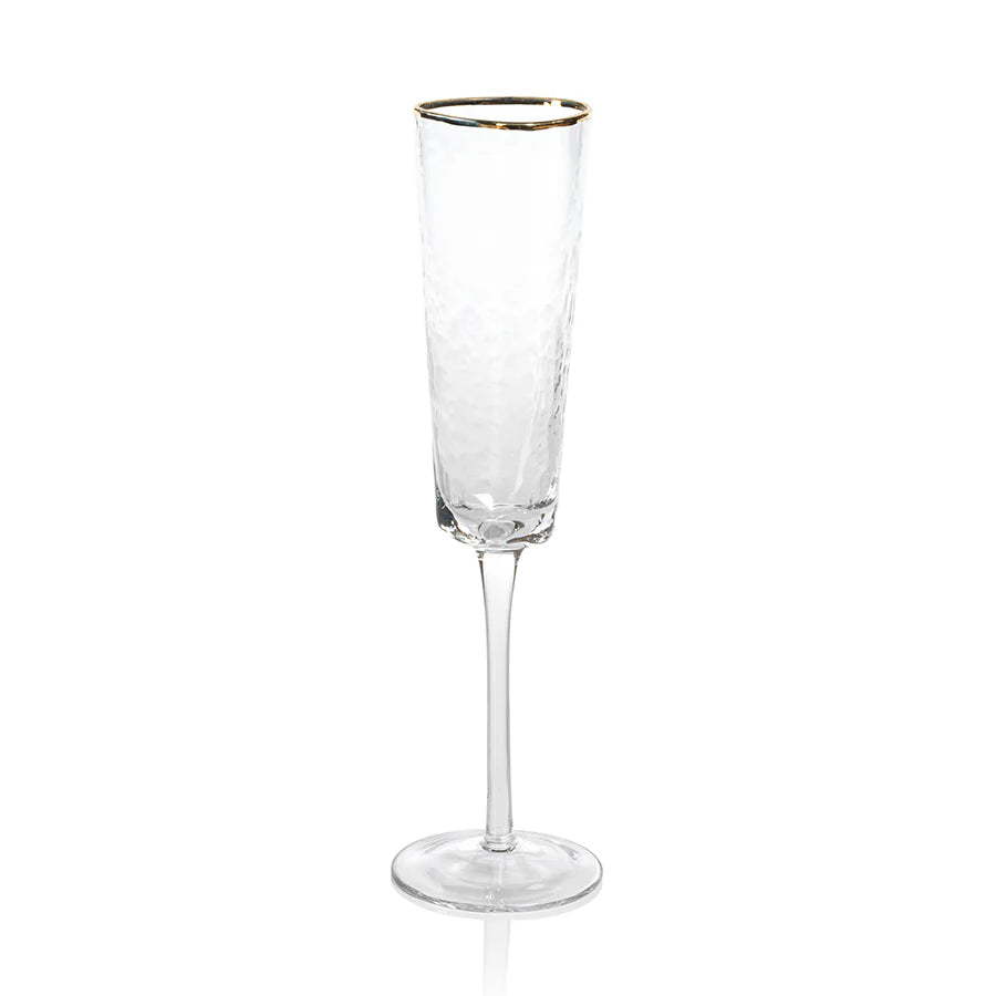 Zodax APERITIVO TRIANGULAR CHAMPAGNE FLUTE, CLEAR W/ GOLD RIM