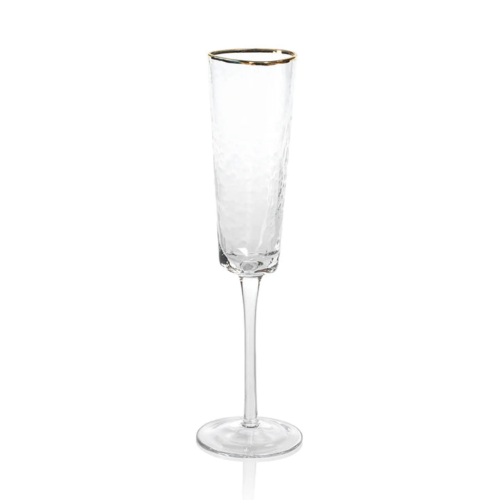 Zodax APERITIVO TRIANGULAR CHAMPAGNE FLUTE, CLEAR W/ GOLD RIM