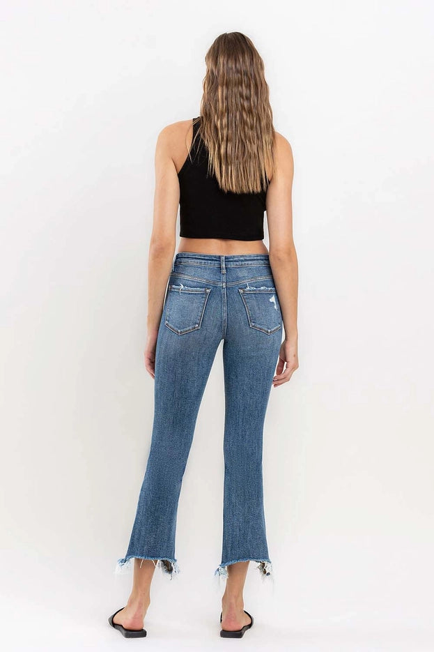 Mid Rise Distressed Crop Bootcut Jeans