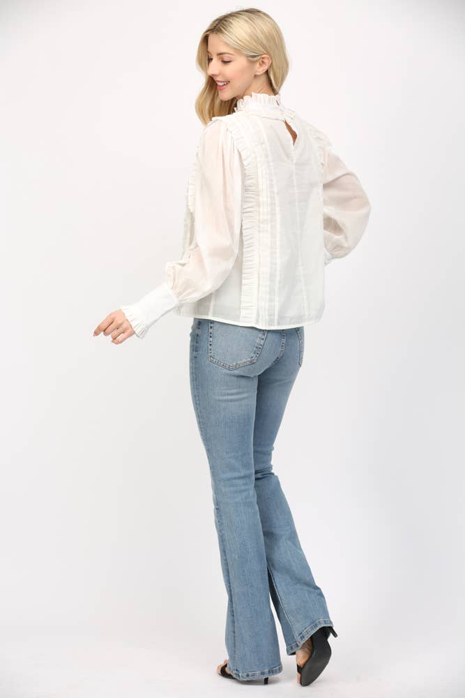 Ruffle Detail Tucked Long Sleeve Blouse