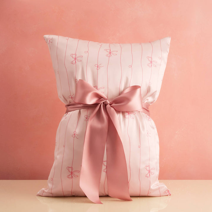 KITSCH  Holiday Satin Pillowcase in Striped Bows