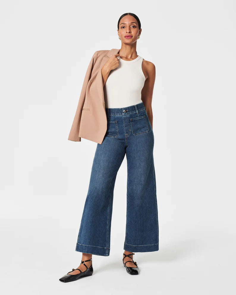 Cropped Wide Leg Jeans in Shaded Blue