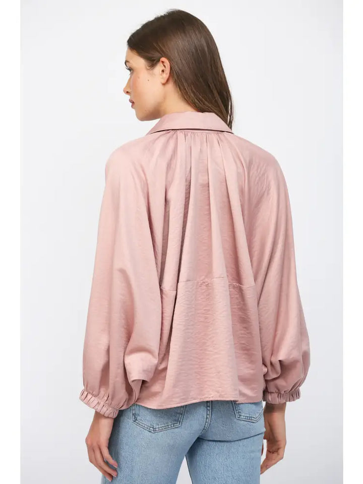 Gathered Hem Dolman Sleeve Bomber Jacket