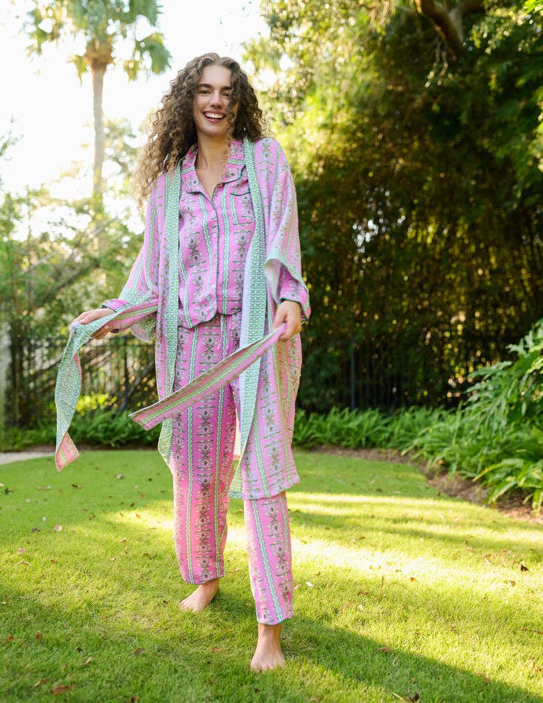Brooks Avenue Bathrobe Cabana Stripe Pink