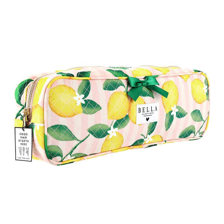 Bella Sleep + Spa - Quilted Hair Tool Bag - Pink Stripes + Lemons