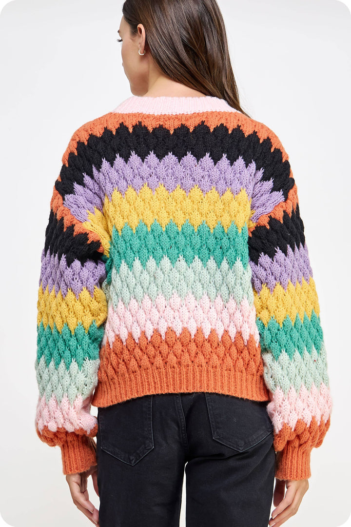 Honeycomb Textured Color Block Sweater