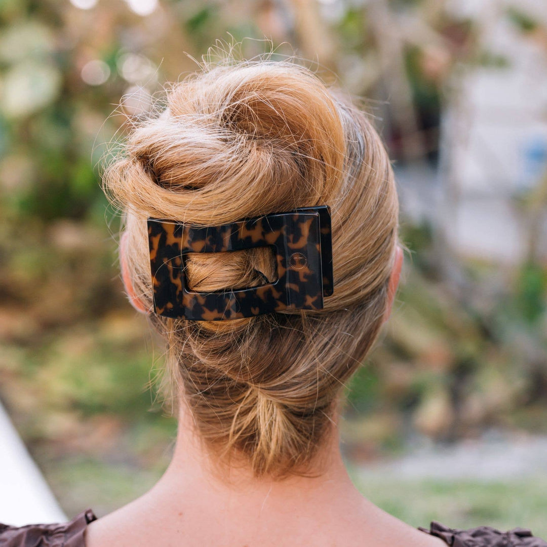 TELETIES - Flat Rectangle Hair Clip | Large | Tortoise