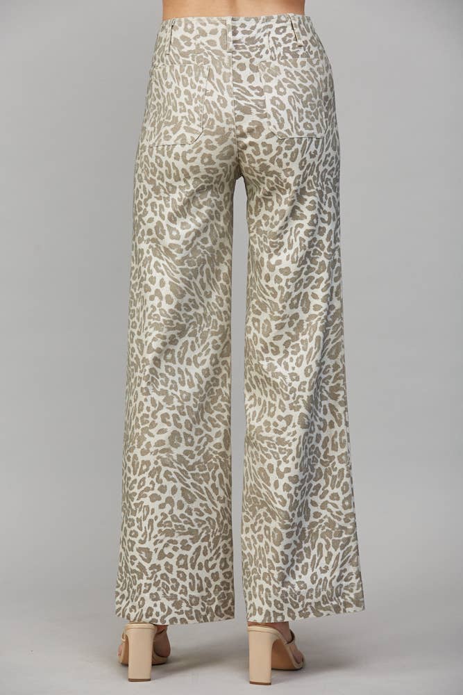 METALLIC ANIMAL PRINT WIDE LEG PANTS FP61084