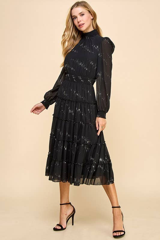 Abstract Print Smocked Detail Midi Dress