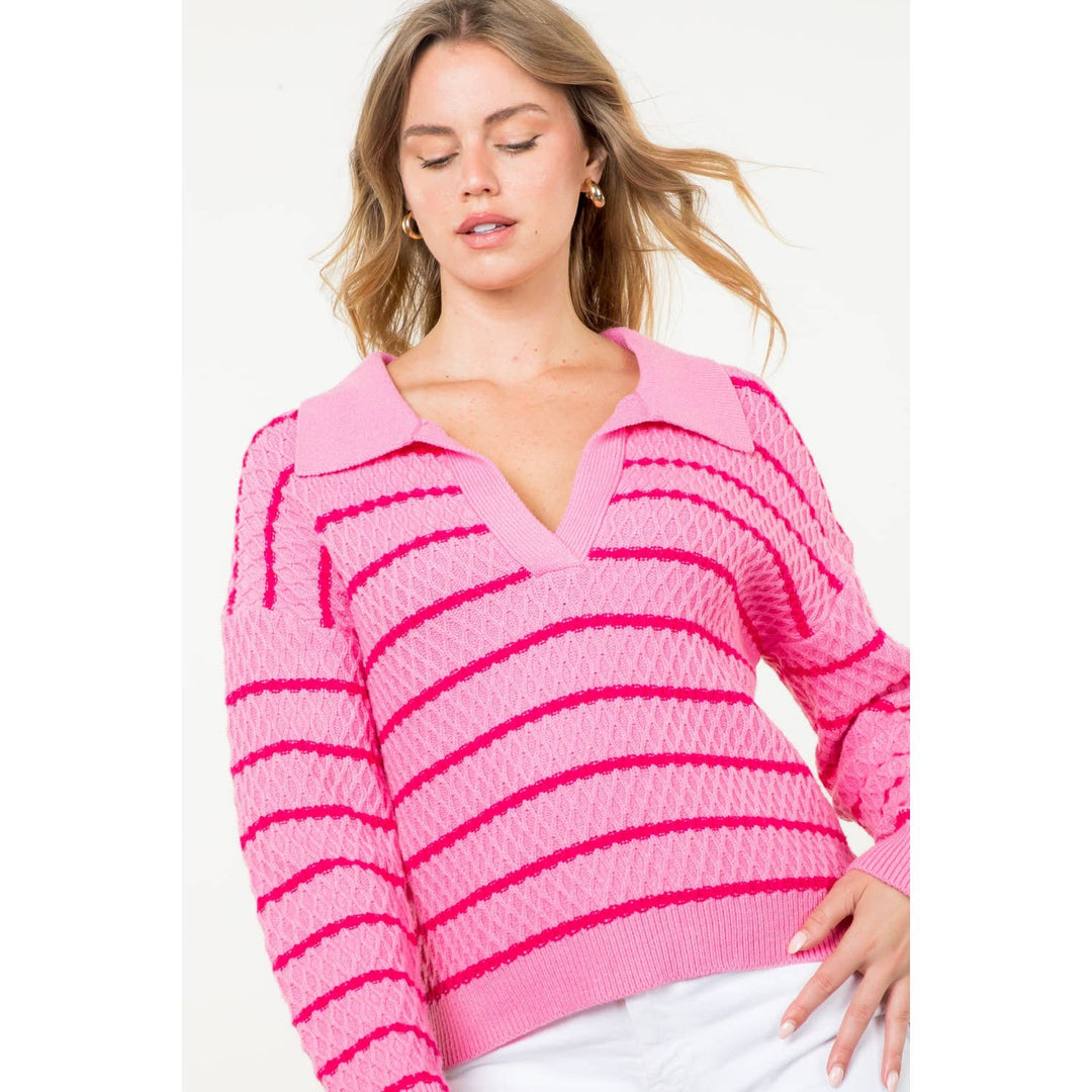 Striped Textured Knit Sweater