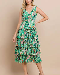 Green With Envy Tiered Floral Midi Dress