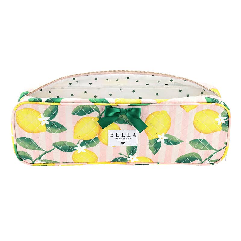 Bella Sleep + Spa - Quilted Hair Tool Bag - Pink Stripes + Lemons