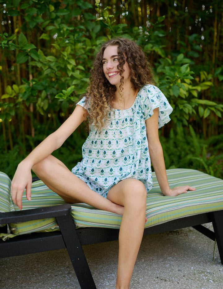 Brooks Avenue Ivy Flutter Sleeve Pajama Set Short - Rosemary White