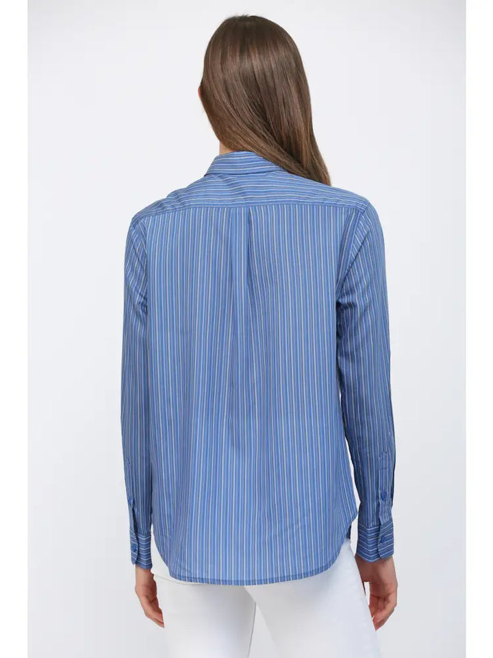 Tencel Blend Pinstripe Long Sleeve Button Down Shirt