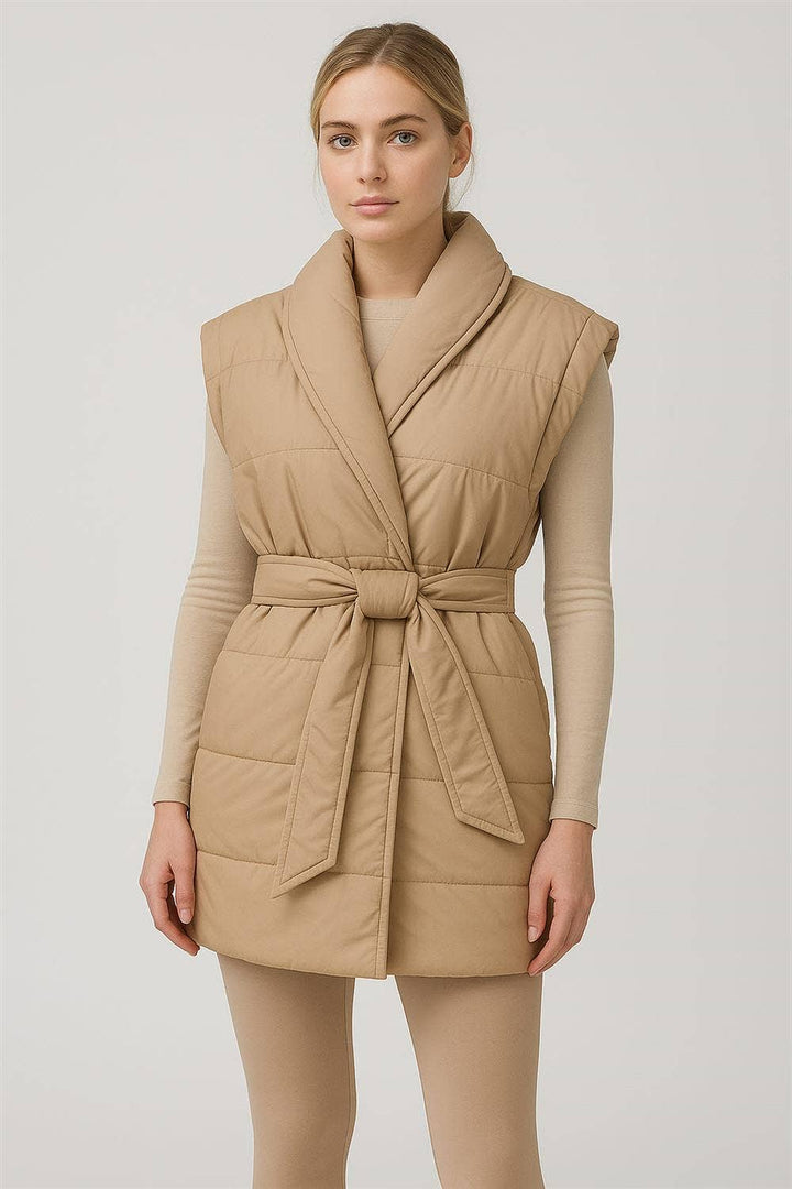 Padded Wrap Vest With Shawl Collar