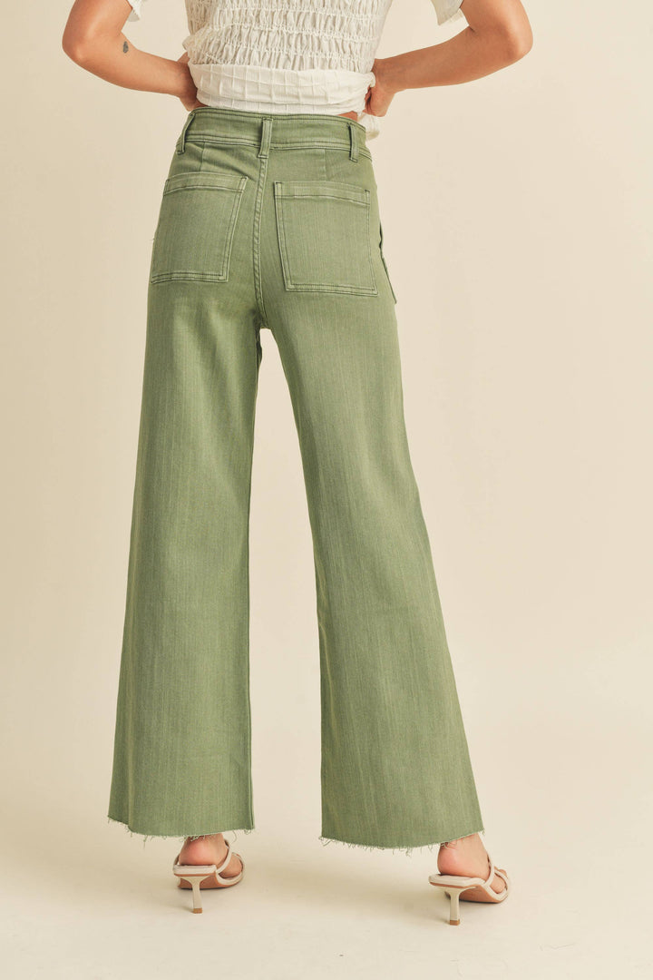 Dye And Wash Cotton Stretch Wide Leg Pants