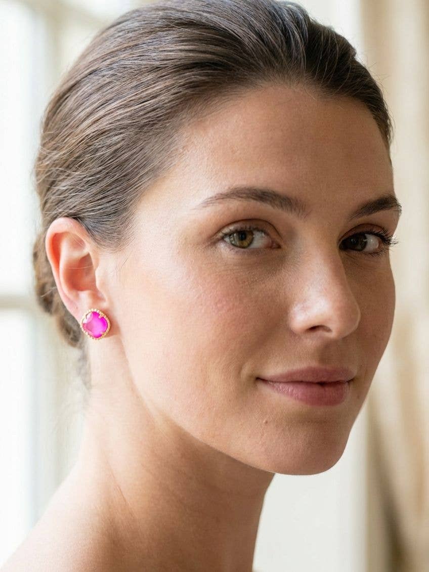 Sorrelli Hot Pink and 10K Gold Cushion-Cut Solitaire Stud Earrings