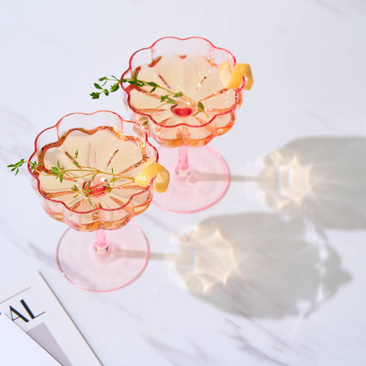 The Wine Savant Flower Vintage Wavy Petals Wave Glass Coupes