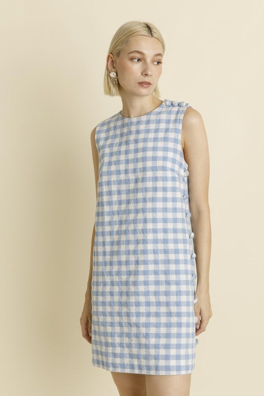 Gingham Mini Dress W/ Buttons