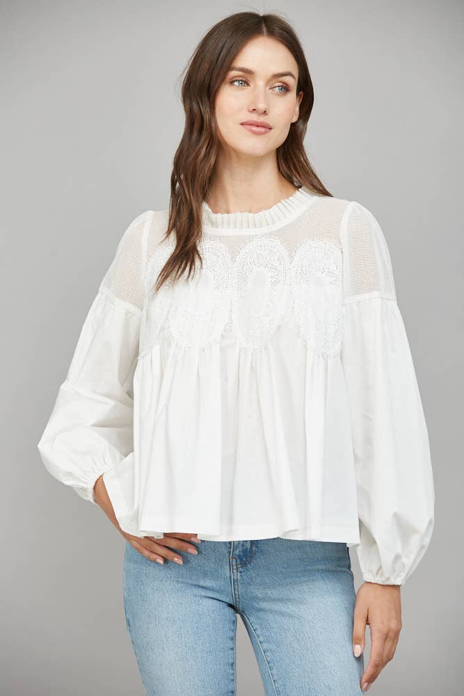 Lace Applique Detail Long Sleeve Blouse
